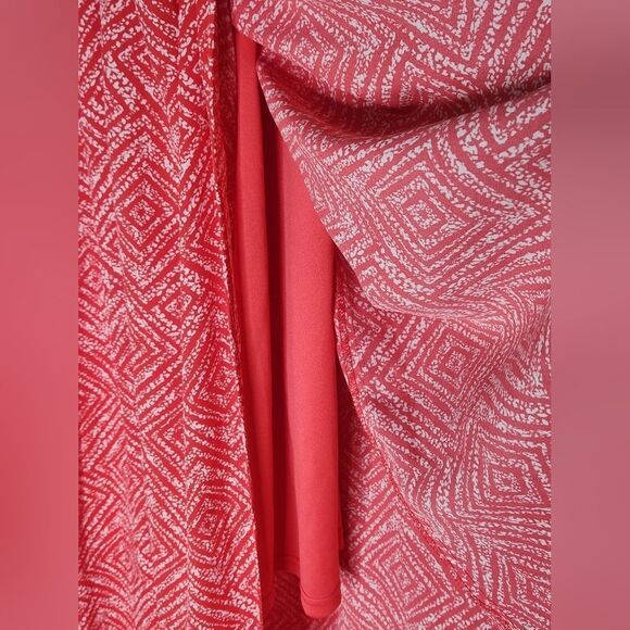 GUESS L Red and White Pattern Wrap Front Spaghettie Tie Straps Women Maxi Dress - Picture 9 of 14